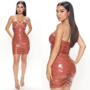 Brown vinyl mini dress